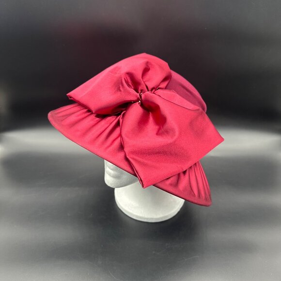 Donna Vinci Accessories - Vintage Formal Church Hat Big Bow Donna Vinci Couture Cranberry Burgundy Y2K